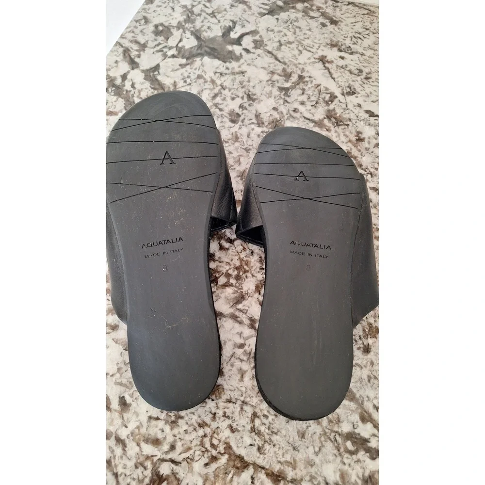 Aquatalia Black Leather Slide Sandals Made in Italy Womens Size 8 Flat Shoes